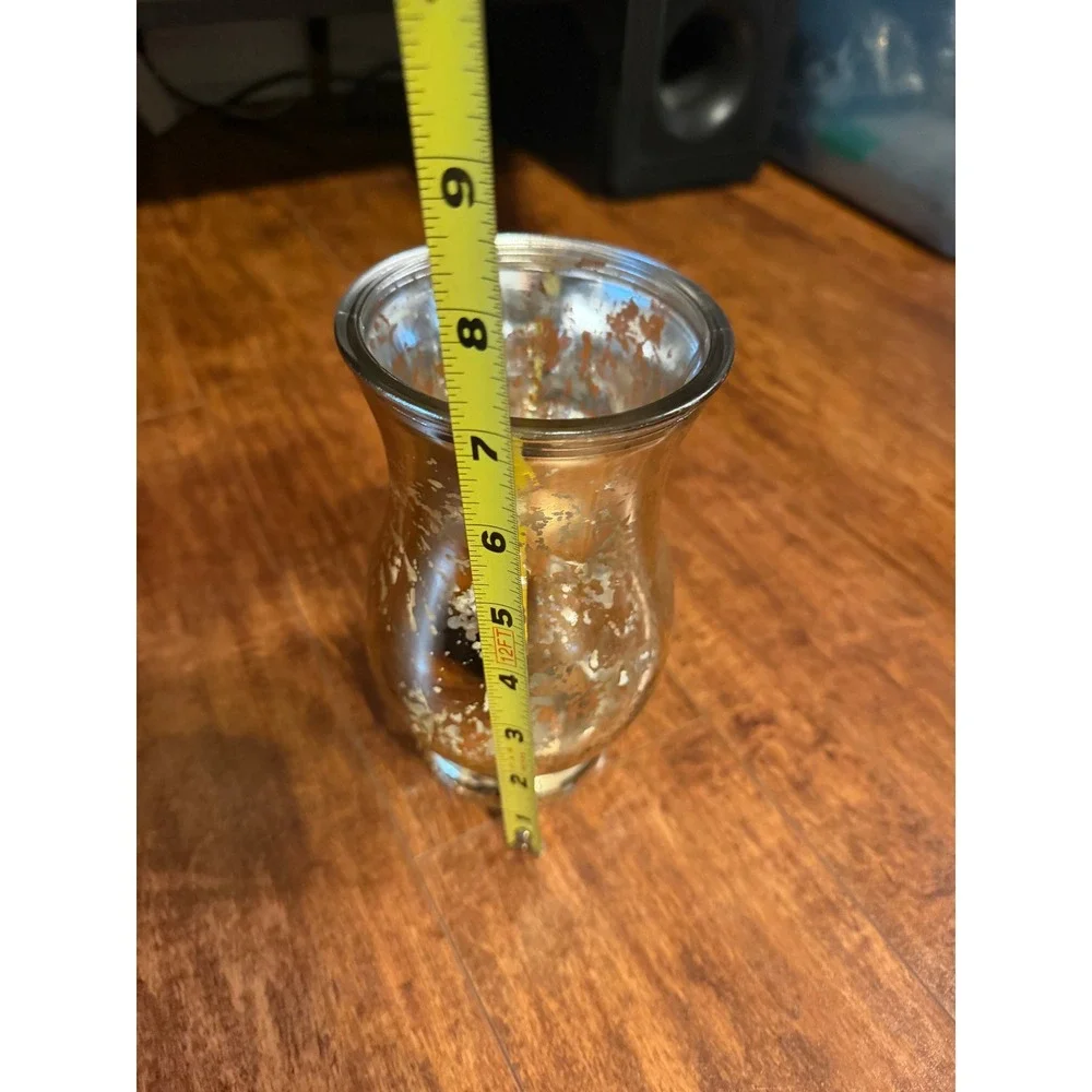 Vintage Mercury Glass Vase Distressed Gold Silver Metallic Centerpiece 8.5in
